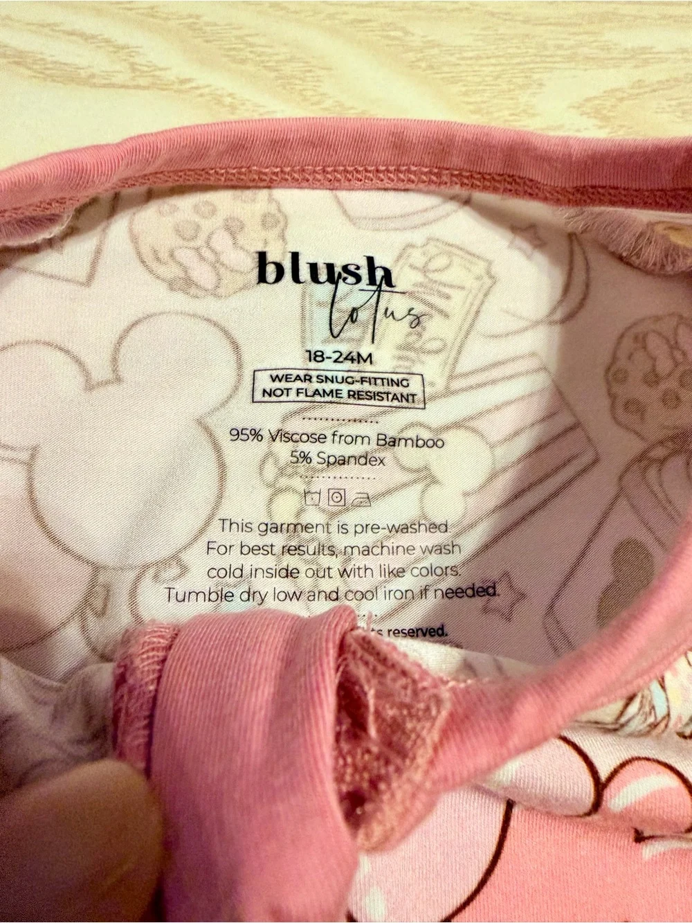Blush Lotus Pink Disney Mickey Snacks Bamboo Zippy Size 18-24 months